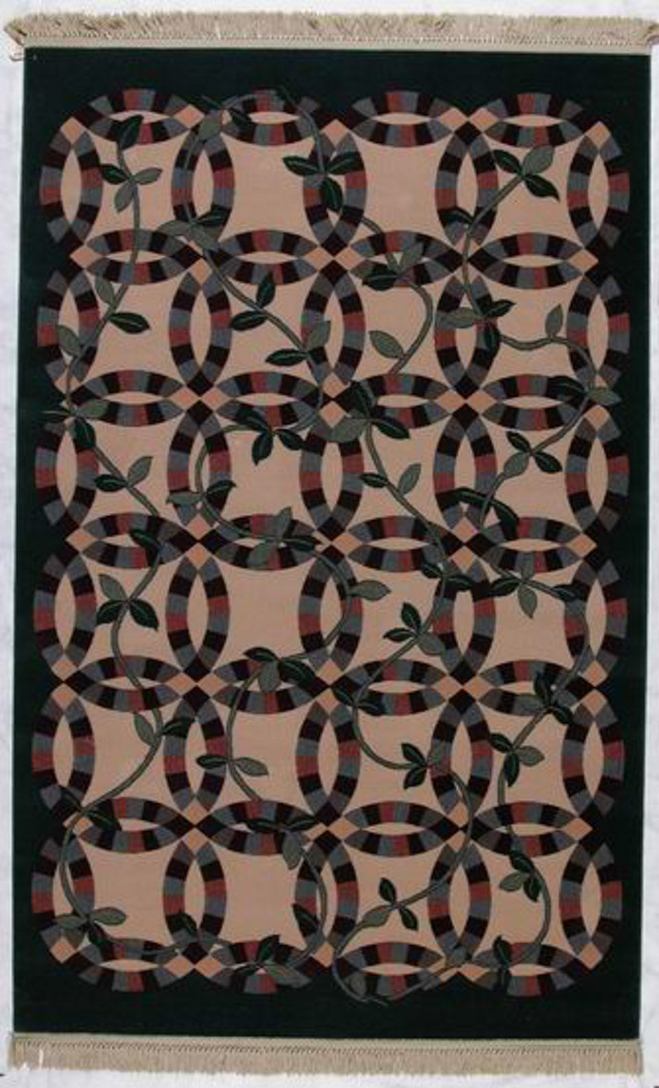 Karastan American Quilt Collection Double Wedding-Ring - 5'3" X 8'4" Rectangular Wool Geometric Green Area Rug