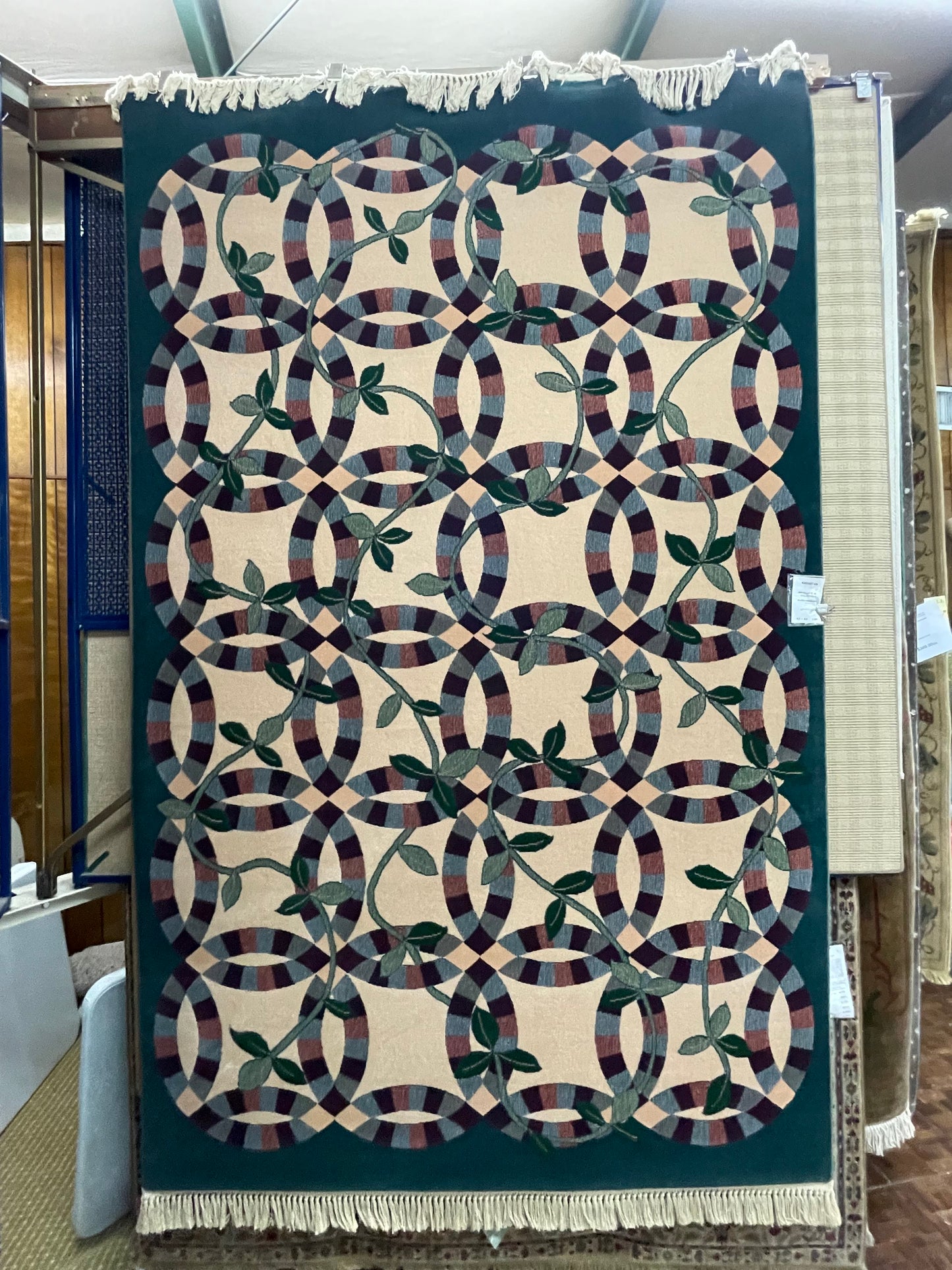 Karastan American Quilt Collection Double Wedding-Ring - 5'3" X 8'4" Rectangular Wool Geometric Green Area Rug