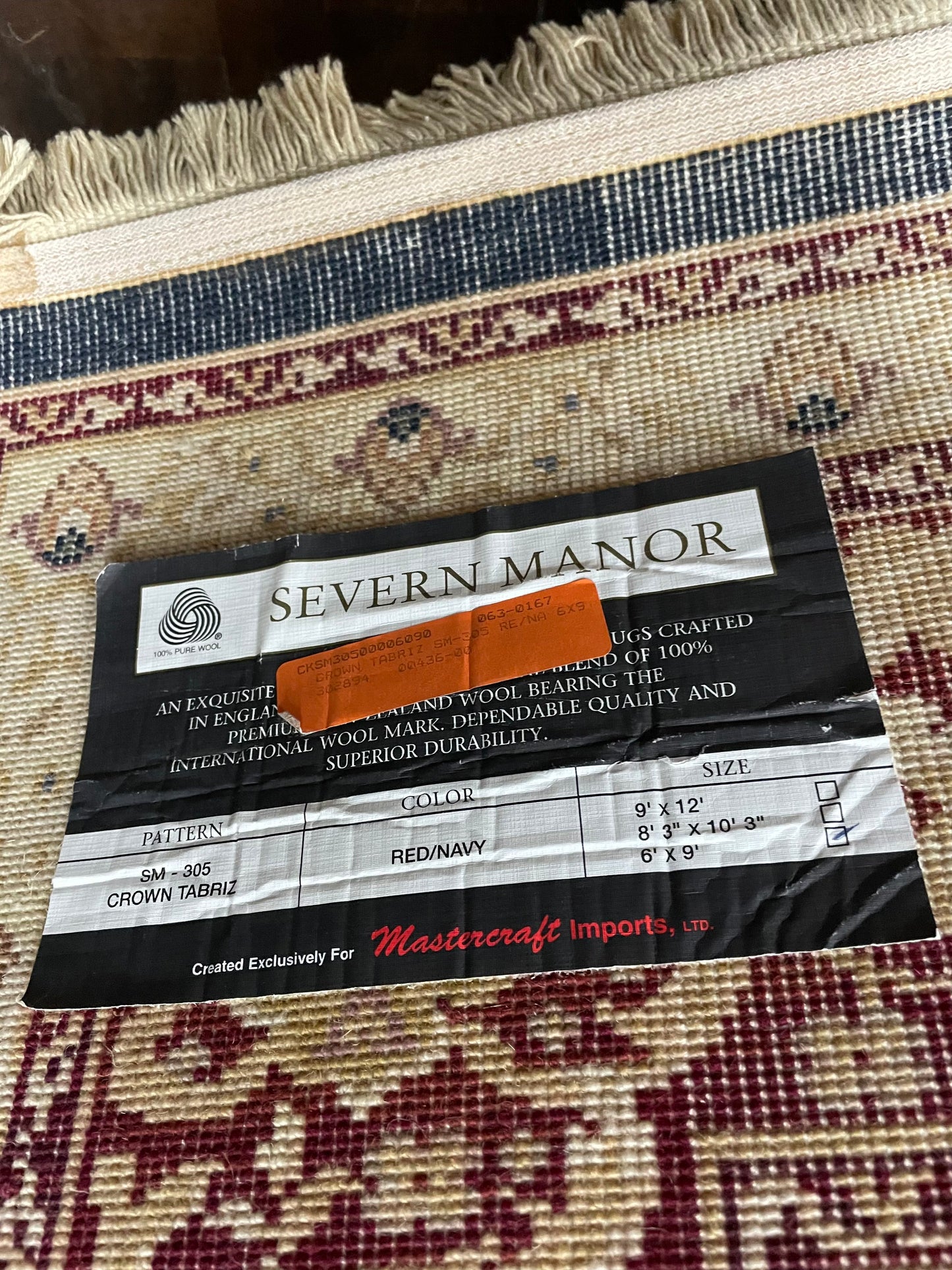 Crown Tabriz Red/Navy 6'0" X 9'0" Rectangular Wool Oriental Area Rug - Severn Manor Collection