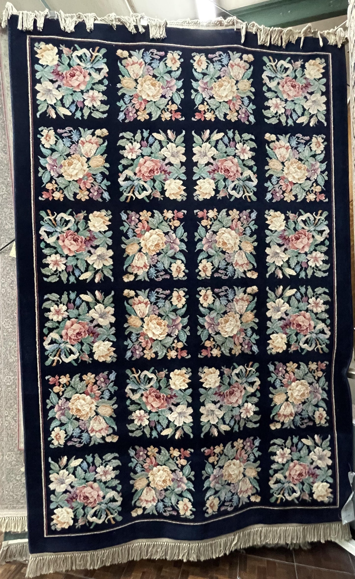 Karastan Garden of Eden Garden Panel - 5'9" X 8'8" Rectangular Wool Floral Navy Rug