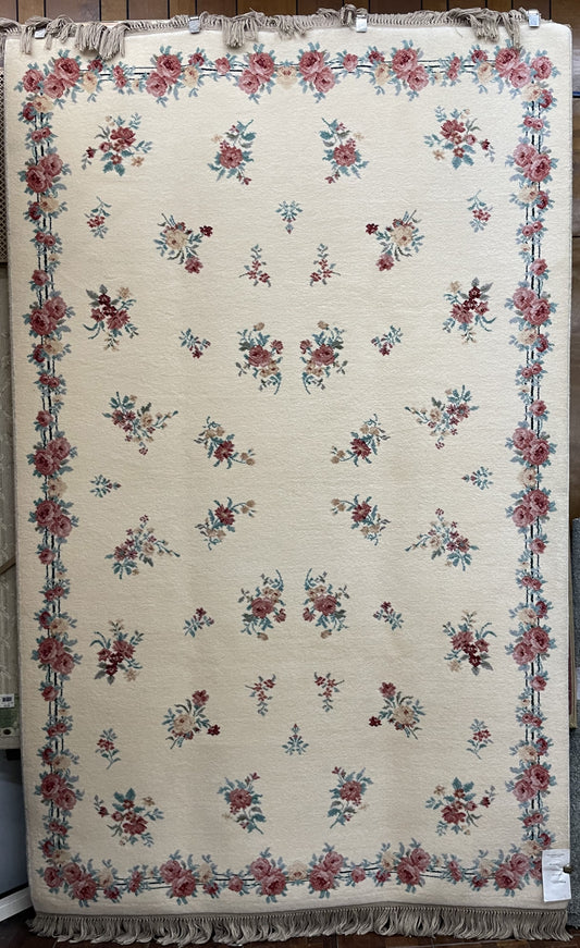 Karastan The Garden of Eden Collection Ivory Bouquet - 5'9" X 9'0" Rectangular Wool Floral Area Rug