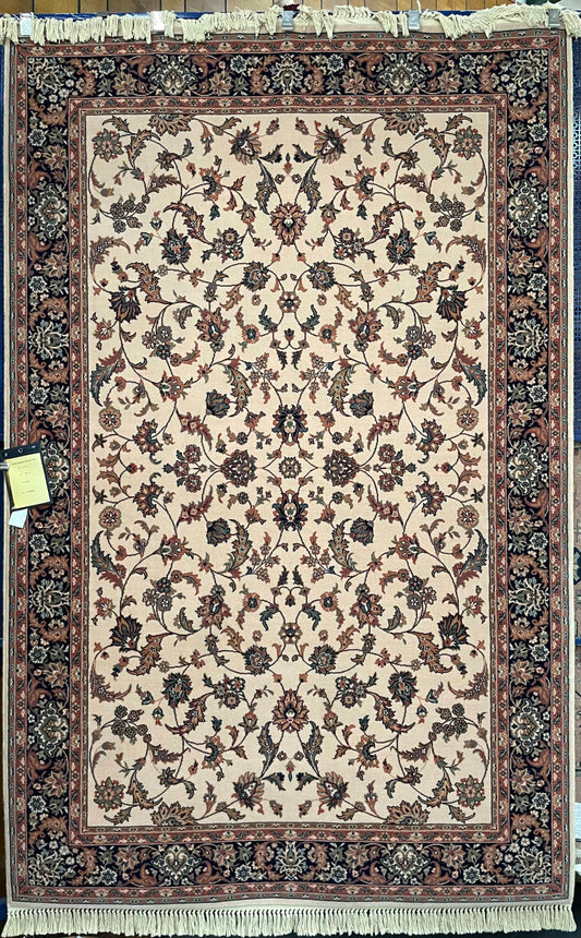 Karastan Kara Shah Ivory Kashan - 5'6" X 8'6" Rectangular Wool Oriental Area Rug