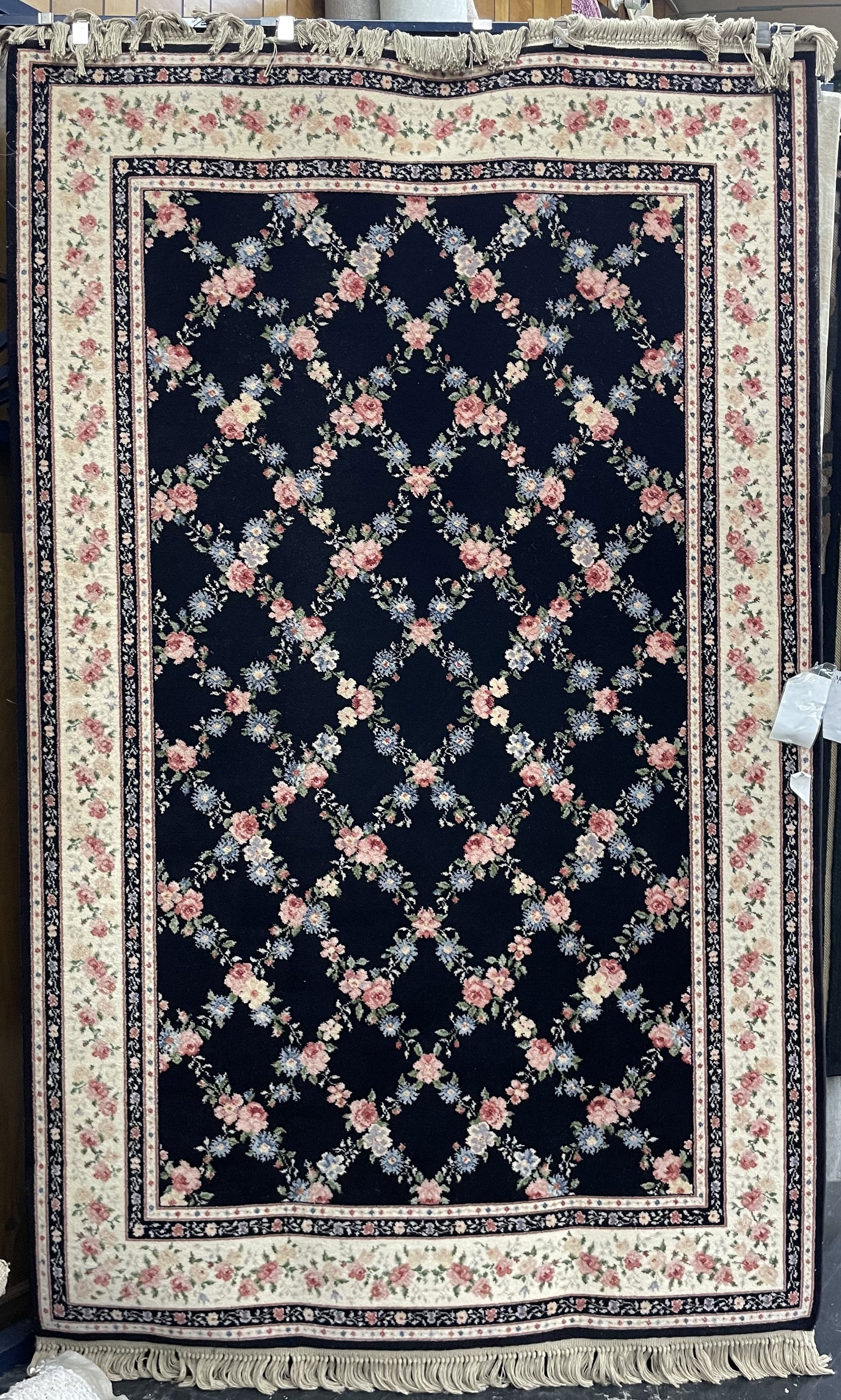 Karastan Garden of Eden Collection Ebony Trellis - 5'9" X 9'0" Rectangular Wool Oriental Black Area Rug