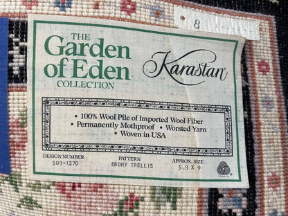 Karastan Garden of Eden Collection Ebony Trellis - 5'9" X 9'0" Rectangular Wool Oriental Black Area Rug