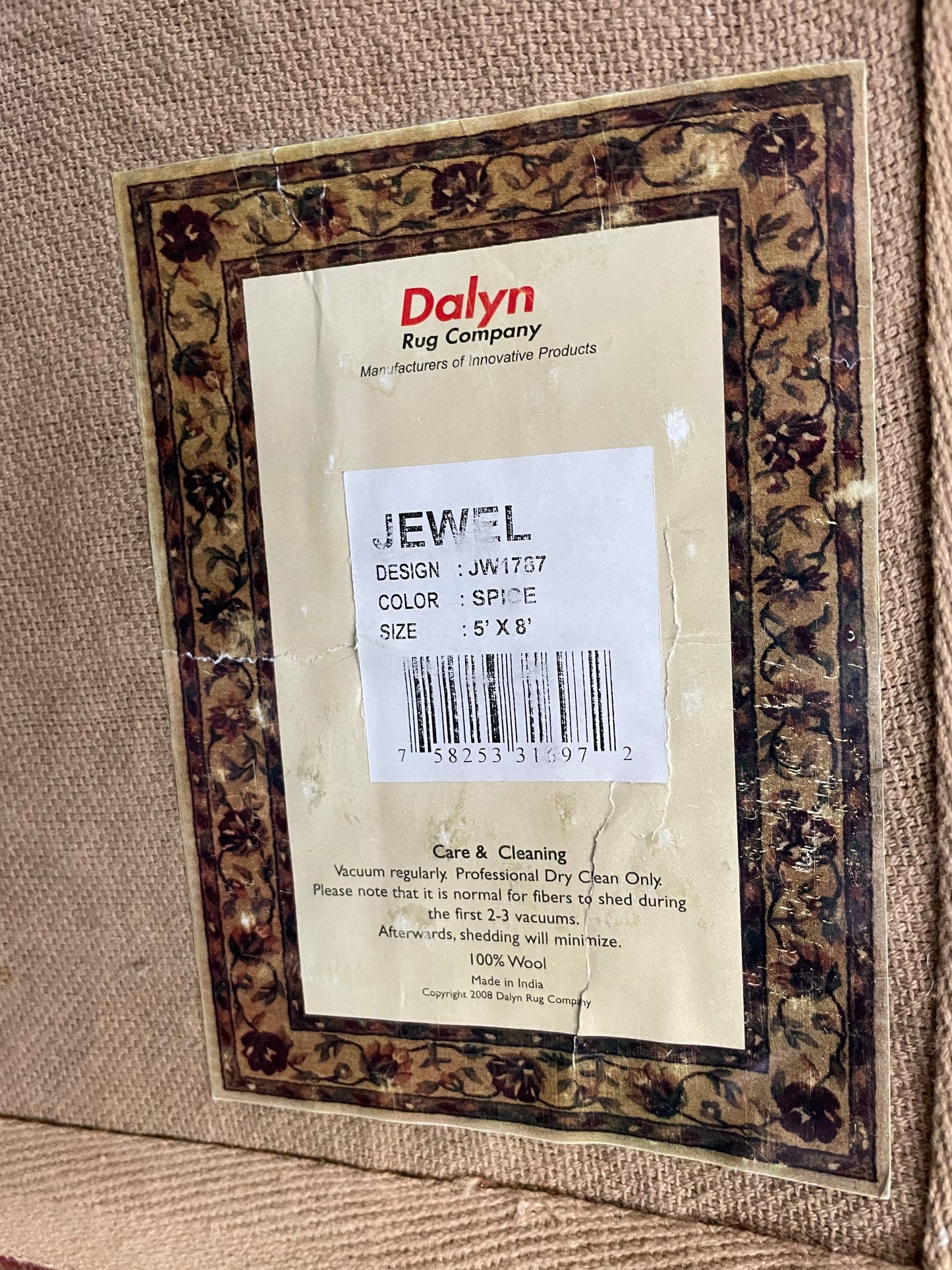 Dalyn Jewel JW1787 Spice - 5'0" X 8'0" Rectangular Wool Oriental Red Area Rug