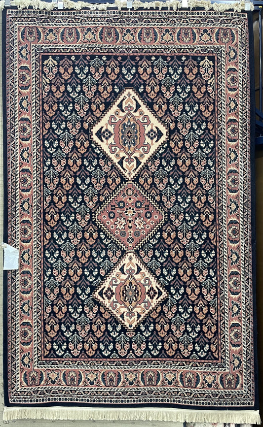 Karastan Yuruk Qashqa'i - 5'3" X 8'2" Rectangular Wool Oriental Navy Area Rug