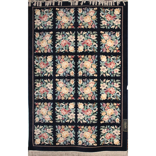 Karastan Garden of Eden Garden Panel - 5'9" X 8'8" Rectangular Wool Floral Navy Rug